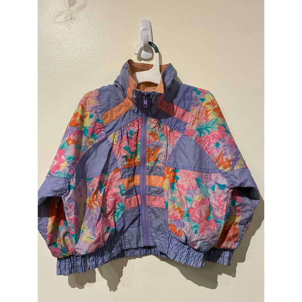 London Fog Vintage 80s Floral Patchwork Windbreaker Jacket Purple Pink Girl's S